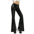 thumbnail image 1 of EDFBUYKRS Female Women Pants Casual Linen Pants for Women Loose Fit Petite Women's Shiny Metallic Flared Pants High Waisted Stretchy Bottom Wide Leg Pants Trousers M, 1 of 5