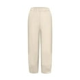 thumbnail image 1 of EDFBUYKRS Female Women Pants Casual Linen Pants Women Petite Straight Leg Pant Women Waist Crop Loose Colour Pure and Pants Elastic with Pocket Women Casual Pants L, 1 of 6