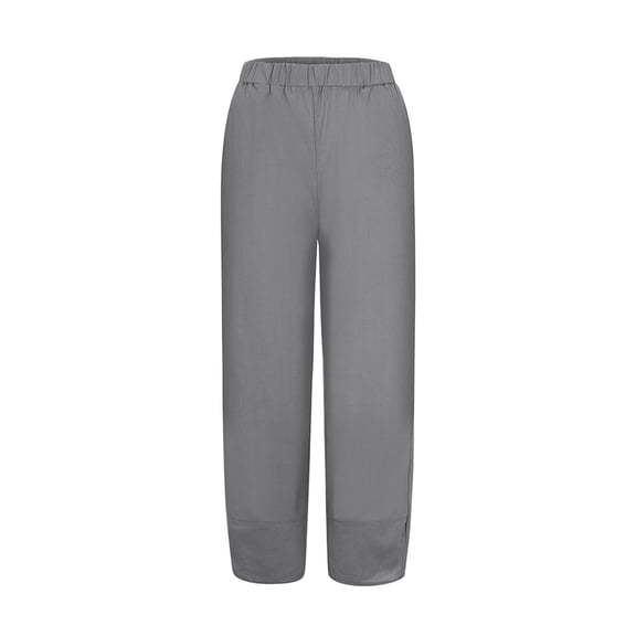 EDFBUYKRS Female Women Pants Casual Linen Pants Women Petite Straight Leg Pant Women Waist Crop Loose Colour Pure and Pants Elastic with Pocket Women Casual Pants S