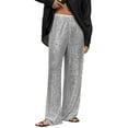 thumbnail image 1 of EDFBUYKRS Female Women Pants Casual Linen Pants Women Petite Wide Leg Women's Sequin Pants Shiny Sequins High Waist Wide Leg Flared Pants Flared Pants Nightclub Wear M, 1 of 6