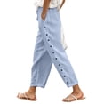 thumbnail image 1 of EDFBUYKRS Female Women Pants Casual Linen Pants Women Tall Long Women's Solid Color Elastic Waist Loose Side Buckle Decoration with Pockets At The Back Versatile Cropped Casual Pants Xxl, 1 of 8