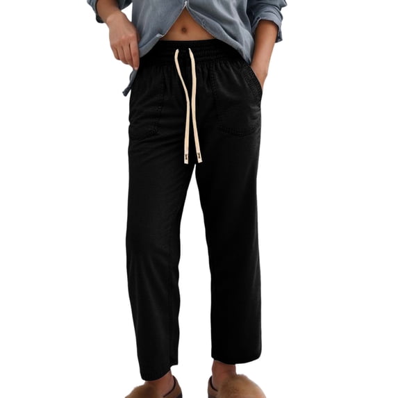 EDFBUYKRS Female Women Pants Casual Loose Pants for Women Petite Work Women's Casual Pants High Waisted Loose Fit Boyfriend Jeans Elastic Waistband Wide Leg Comfortable Daily Wear M