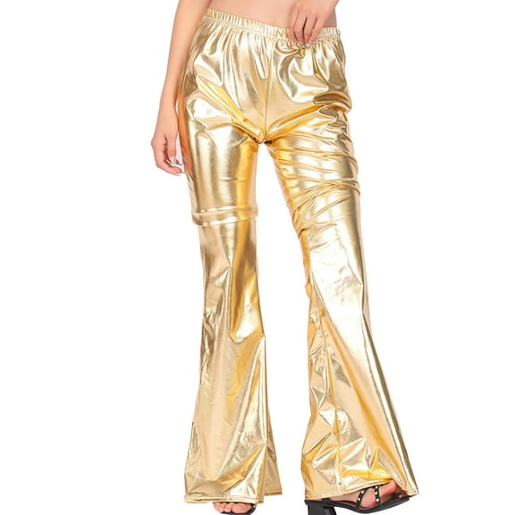 EDFBUYKRS Female Women Pants Casual Loose Pants for Women Summer Plus Size 2026 Women's Casual Pants Flared Trousers Solid Leather Trousers Stage Performance Clothing L