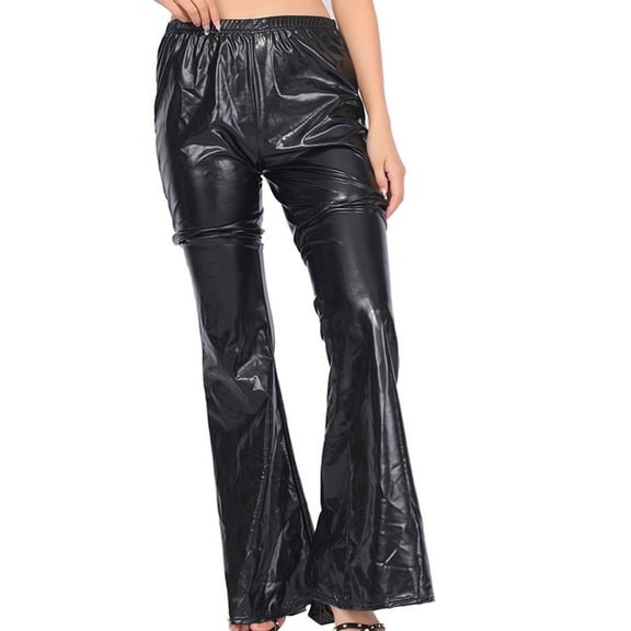 EDFBUYKRS Female Women Pants Casual Loose Pants for Women Summer Plus Size 2026 Women's Casual Pants Flared Trousers Solid Leather Trousers Stage Performance Clothing M