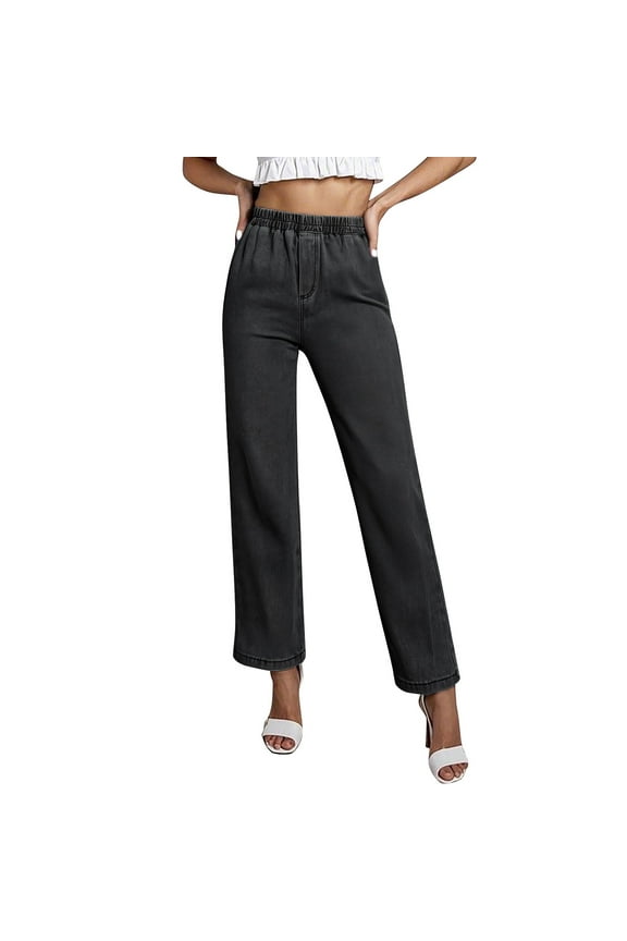 Female Women Pants Casual Loose Pants for Women Summer Silk Women's Baggy Pleated Wide Leg Wash Draping Denim Straight Leg Pants M