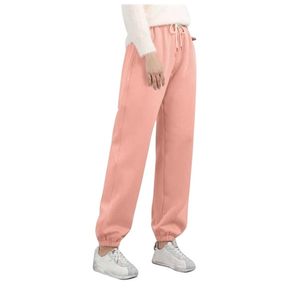 EDFBUYKRS Female Women Pants Casual Pants for Women High Waist Wide Leg Women Winter Casual Solid Color Keep Warm Plus Velvet Long Pants Trousers with Pockets Xxxl