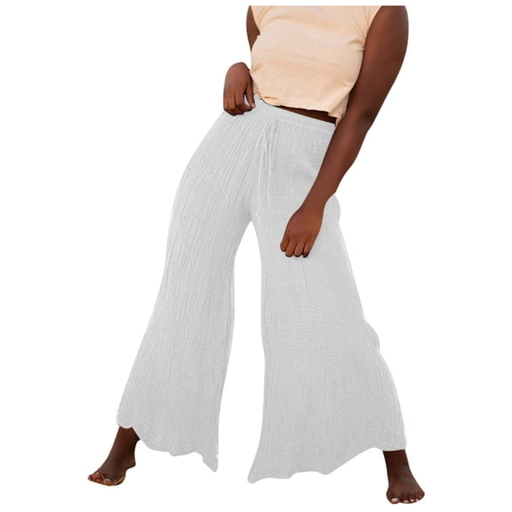 EDFBUYKRS Female Women Pants Casual Pants for Women High Waisted Jeans Women's Wide Legs Flowing Training Pants Drawstring Lace Temperament Pants Yoga Body Pants Flared Pants S