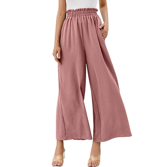 EDFBUYKRS Female Women Pants Casual Pants for Women Petite Women Wide Leg Pants High Waisted Palazzo Pants Work Long Trousers with Pockets S