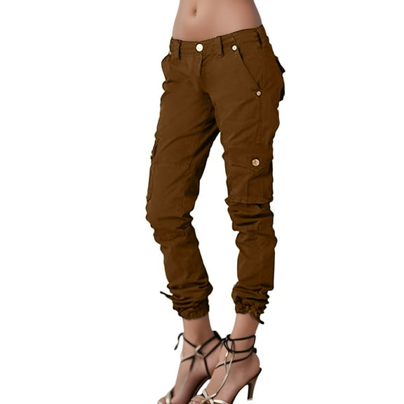 EDFBUYKRS Female Women Pants Casual Pants for Women Plus Size Jeans Women's Casual Solid Color Zipper Pocket Design Casual Cargo Pants M
