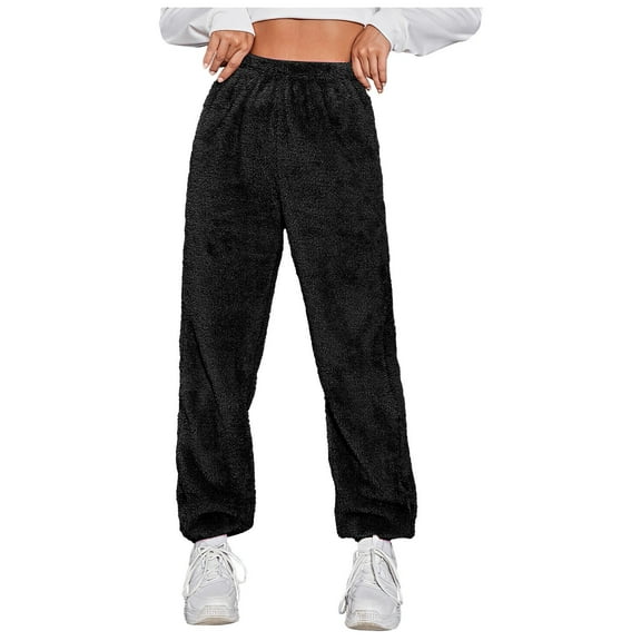 EDFBUYKRS Female Women Pants Casual Petite Sweatpants for Women Petite Length No Rope Women's Autumn and Winter Solid Colour Sweatpants Casual Pants Loose Soothing Warm Home Pants L