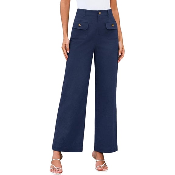 EDFBUYKRS Female Women Pants Casual Plus Size Wide Leg Pants Petite Women's High Waist Wide Leg Straight Leg Elastic High Waist Casual Pants with Pockets Xl