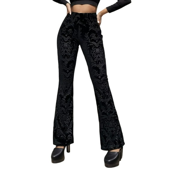 EDFBUYKRS Female Women Pants Casual Plus Size Wide Leg Pants for Women 5X Summer Dark Flared Pants Women's Temperament Suede Embossed Design Casual Trousers Women M