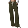 thumbnail image 1 of EDFBUYKRS Female Women Pants Casual Straight Leg Sweatpants for Women Petite Casual Fall Winter Trousers Elastic Waist Soft Knitted Ribbed Texture High Rise Pocket Pants Comfortable Daily Wear Xxl, 1 of 6
