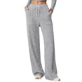 thumbnail image 1 of EDFBUYKRS Female Women Pants Casual Straight Leg Sweatpants for Women Petite Casual Fall Winter Trousers Elastic Waist Soft Knitted Ribbed Texture High Rise Pocket Pants Comfortable Daily Wear S, 1 of 6