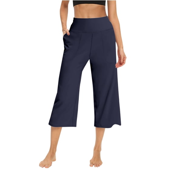 EDFBUYKRS Female Women Pants Casual Sweat Pants for Womens Petite Set Womens Casual Wide Yoga Leg Capris High Waist Exercise Capris Pants Wide Soft Pajama Pockets Sweatpants Xxl