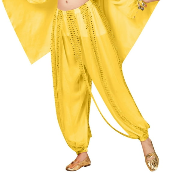 EDFBUYKRS Female Women Pants Casual Sweat Pants for Womens Plus Size Flare Sequin Pants Belly Dance Performance Dance Pants Chiffon Highlight Pants One Size