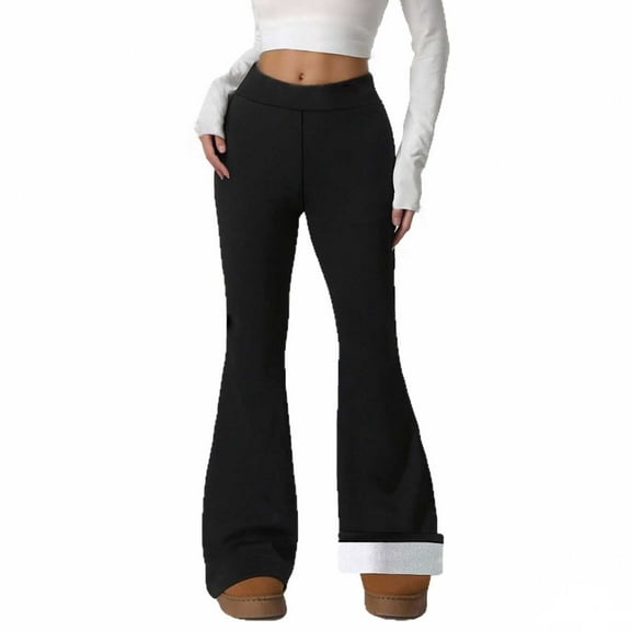 EDFBUYKRS Female Women Pants Casual Sweat Pants for Womens Plus Size Flare Women Solid High Waisted Leggings Thermal Yoga Pants Flared Wide Leg Thermal Pants M