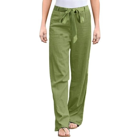 EDFBUYKRS Female Women Pants Casual Sweatpants Women Petite Set Womens Linen Fashion Long Pant Elastic Waist High Waist Casual Trousers L