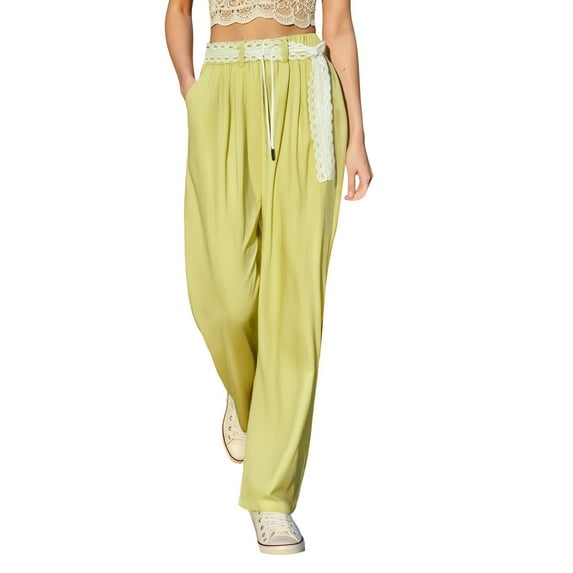 EDFBUYKRS Female Women Pants Casual Sweatpants Women Petite Short Set Women's Casual Pants Lace Trim Straight Leg Pants Comfortable Breathable Summer Fall Travel Outdoor Everyday Wear M