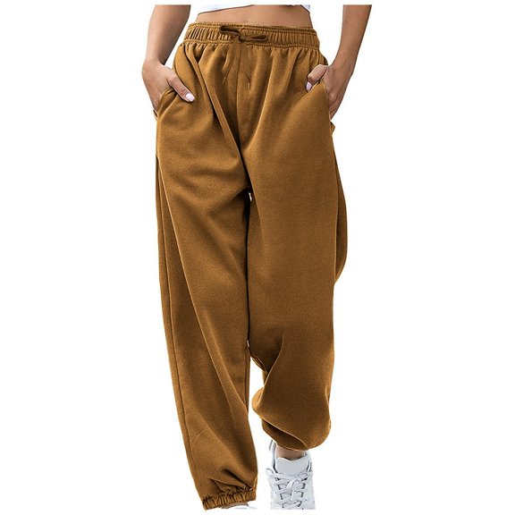 EDFBUYKRS Female Women Pants Casual Sweatpants Women Petite Thick Women's Belted Sweatpants Jogging Pants Exercise High Waisted Yoga Waistband Pocket Xxl