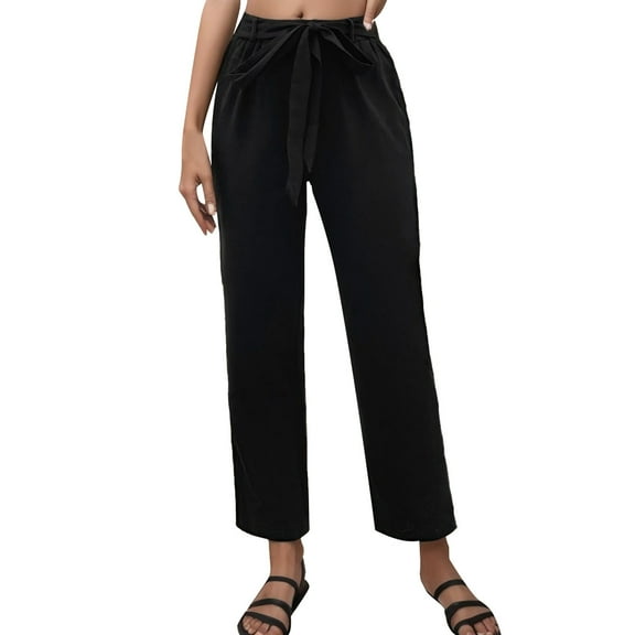 EDFBUYKRS Female Women Pants Casual Sweatpants Women Tall 32 Inseam Womens Solid Color Elastic Waist Versatile Tie Belt Cropped Casual Pants M