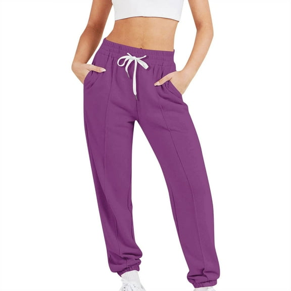 EDFBUYKRS Female Women Pants Casual Sweatpants for Women Petite Plus Size Women's Solid Color Jogging Pants with Drawstring S