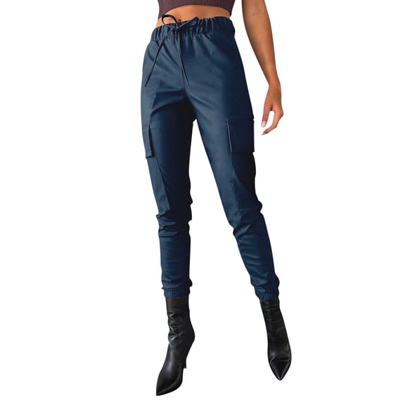 EDFBUYKRS Female Women Pants Casual Tall Joggers for Women Womens Elastic Waist Sport Leg Pants Length Pants Solid Color Frock Casual Pu Pants M