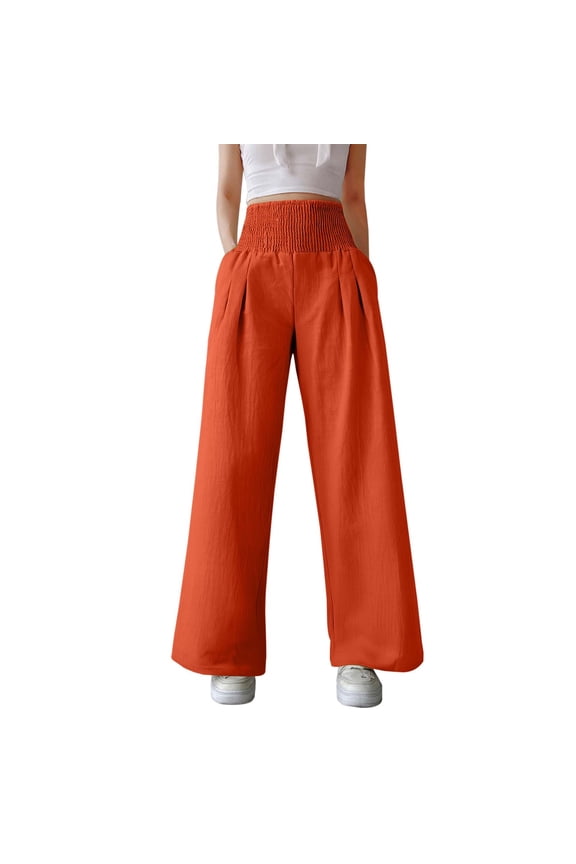 Female Women Pants Casual Teacher Pants for Women Women's Solid Color Elastic High Waist Wide Pants Casual Wide Leg Long Casual Belt Pocket Xxl