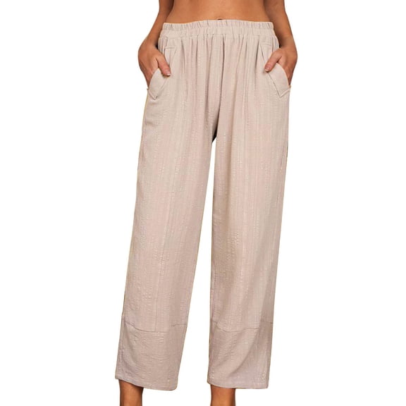 EDFBUYKRS Female Women Pants Casual Teacher Pants for Women Comfy Womens Casual Solid Color Loose Pockets Elastic Waist Pants Long Trousers S
