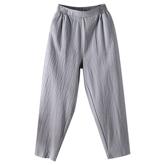 EDFBUYKRS Female Women Pants Casual Travel Pants Women Petite Linen "Women's Lightweight Casual Plus Size White Loose Fit High Waisted Crop Pants" M