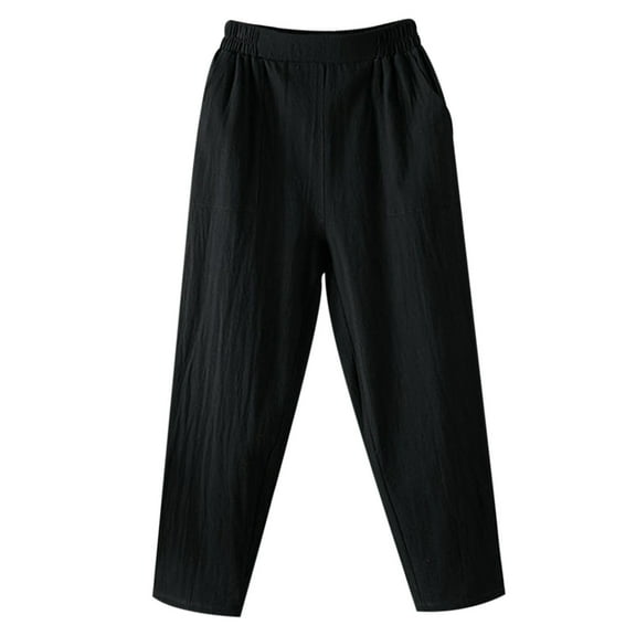 EDFBUYKRS Female Women Pants Casual Travel Pants Women Petite Linen "Women's Lightweight Casual Plus Size White Loose Fit High Waisted Crop Pants" M