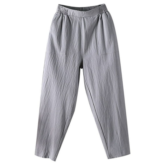 EDFBUYKRS Female Women Pants Casual Travel Pants Women Petite Linen "Women's Lightweight Casual Plus Size White Loose Fit High Waisted Crop Pants" S