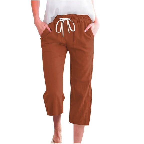 EDFBUYKRS Female Women Pants Casual Travel Pants Women Petite Set Women's Spring and Summer Solid Color Lace up Pocket Loose Wide Legged Capris Xxxl