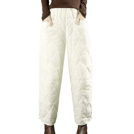 EDFBUYKRS Female Women Pants Casual Travel Pants Women Plus Size Petite Womens Retro Literary Solid Color Down Pants with Checkered Line and Disc Buckle Windproof Warm Casual Pants Xl