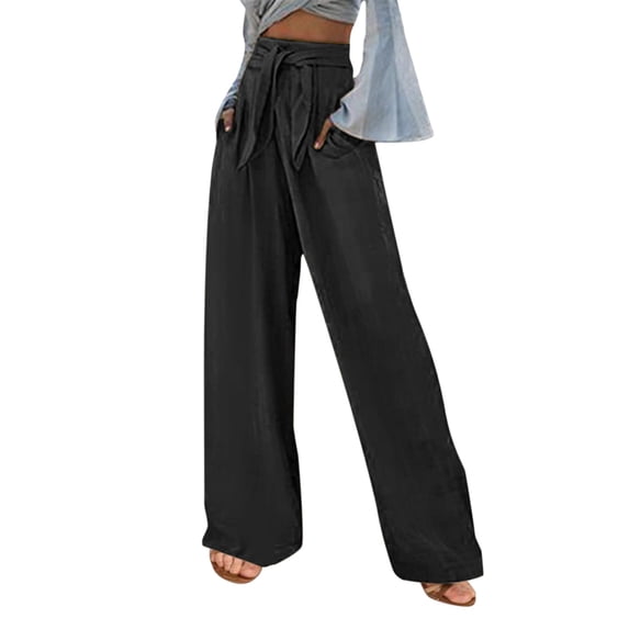 EDFBUYKRS Female Women Pants Casual Travel Pants Womens Tall Womens Casual Solid Color Loose Pockets Elastic Belt Waist Pants Long Trousers M