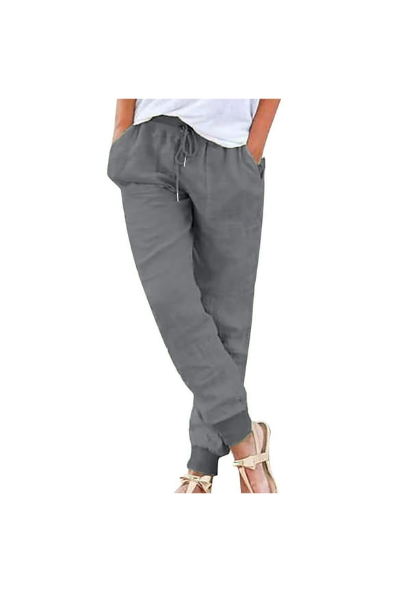 Female Women Pants Casual Wide Leg Dress Pants for Women Petite Length Women's Drawstring Elastic Knitted Waist Belted Pocketed Pants Xl