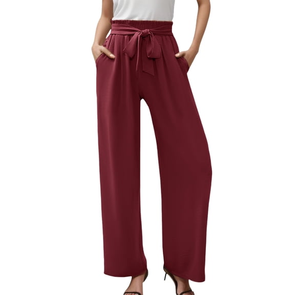 EDFBUYKRS Female Women Pants Casual Wide Leg Sweatpants Women Plus Size Plaid Women's Wide Leg Pants Lightweiht Adjustable Waist Bow Tie Loose Comfortable Casual Trousers with Pocket L