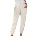 thumbnail image 1 of EDFBUYKRS Female Women Pants Casual Wide Leg Sweatpants Women Short Fashion Women Plus Size Drawstring Casual Solid Elastic Waist Pocket Loose Pants S, 1 of 9