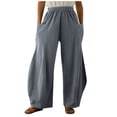 thumbnail image 1 of EDFBUYKRS Female Women Pants Casual Wide Leg Sweatpants Women Tall 32 Inseam Fashion Women Loose Solid Linen Big Pockets Casual Wide Leg Pants Xxxxl, 1 of 3