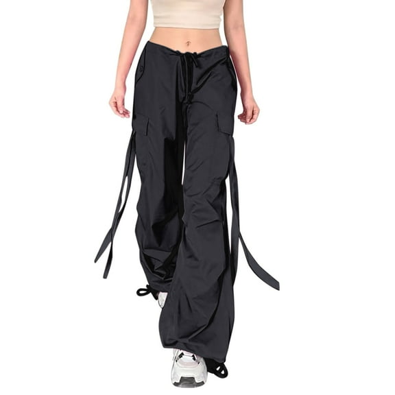 EDFBUYKRS Female Women Pants Casual Wide Leg Sweatpants Women Tall 36 Inseam Women Fashion Streetwear Wide Leg High Waist Straight Streetwear Trousers Overalls Cargo Pants with Pockets M