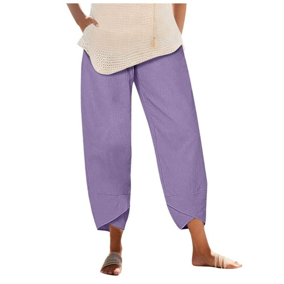 EDFBUYKRS Female Women Pants Casual Women Cargo Pants Baggy Clothing Pockets High Waist Loose Women Fashion Elastic Waist Pant with Pocket Loose Harem Pants Printed Crop Pants S