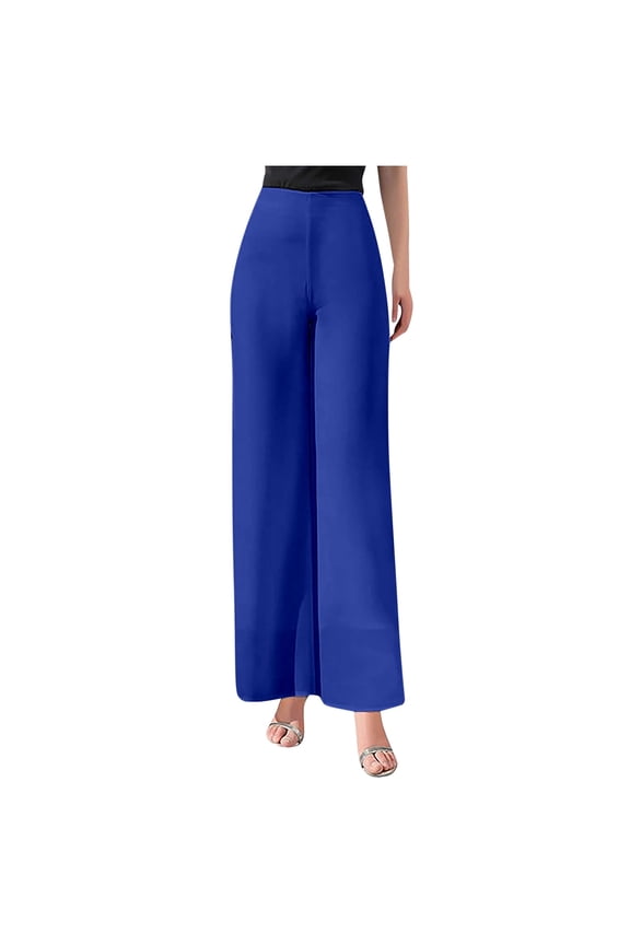 Female Women Pants Casual Women Sweatpants Set Ribbed Solid Women's Lightweight Chiffon High Elastic Waist Flowing Trousers Flared Straight Leg Women Wedding Culottes L