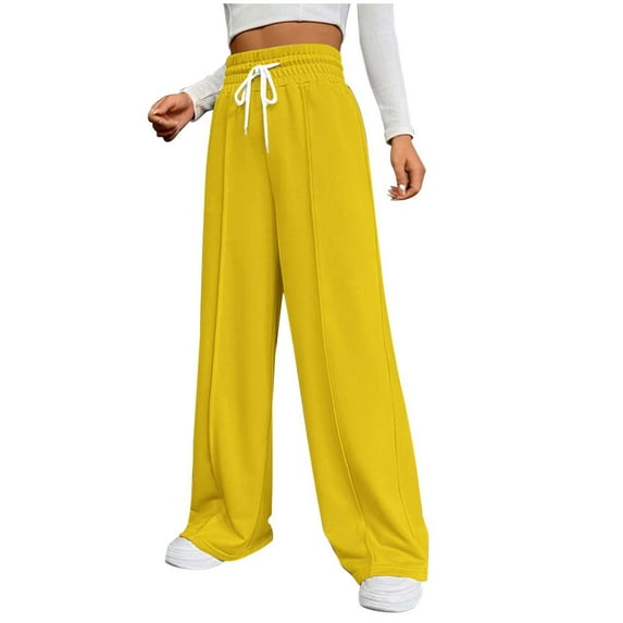 EDFBUYKRS Female Women Pants Casual Women Sweatpants Tall Length Women's Solid Color Autumn and Winter Versatile Casual and Comfortable High Waisted Drawstring Wide Leg Casual Sweatpants L