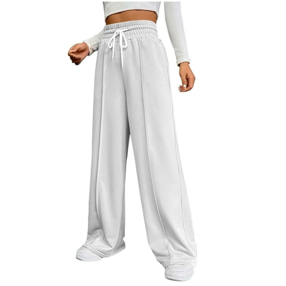 EDFBUYKRS Female Women Pants Casual Women Sweatpants Tall Length Women's Solid Color Autumn and Winter Versatile Casual and Comfortable High Waisted Drawstring Wide Leg Casual Sweatpants L