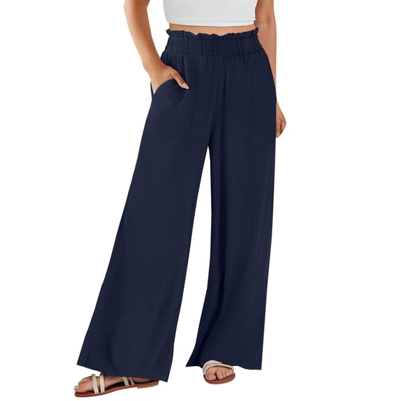 EDFBUYKRS Female Women Pants Casual Women's Pants Casual Petite Womens Daily Elastic Waist Workout Trousers Solid Long Pants Loose Casual Pockets Trousers S
