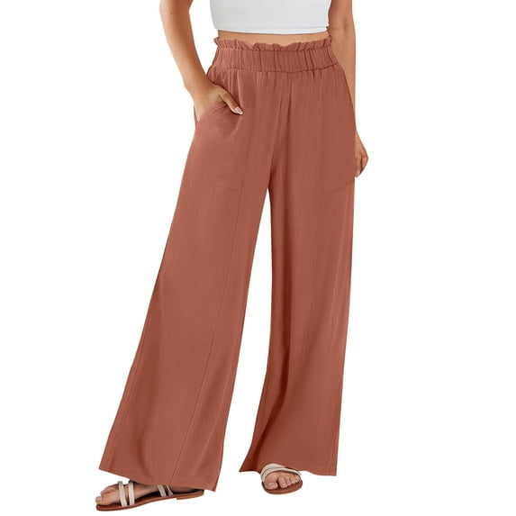 EDFBUYKRS Female Women Pants Casual Women's Pants Casual Petite Womens Daily Elastic Waist Workout Trousers Solid Long Pants Loose Casual Pockets Trousers S