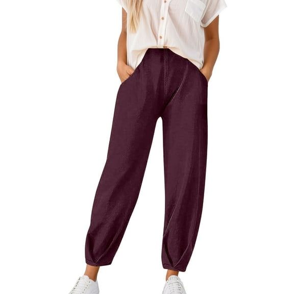 EDFBUYKRS Female Women Pants Casual Women's Pants Petite Length Women's Casual Pants Slim Fit Ankle Comfortable Stretchy Trousers for Daily Wear Spring Summer Fashion Pure Color M