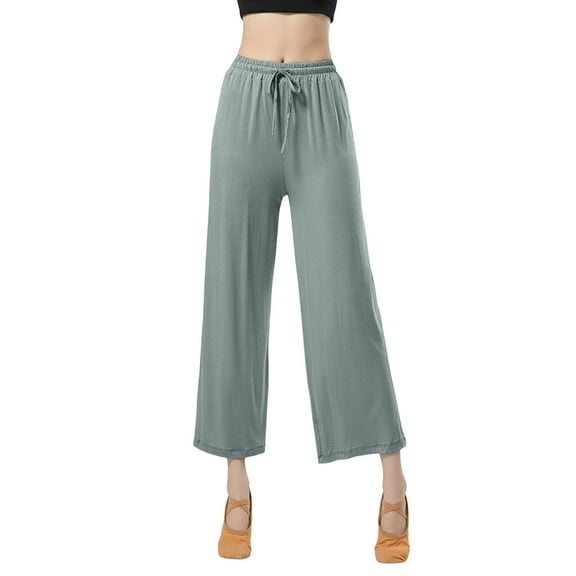 EDFBUYKRS Female Women Pants Casual Women's Pants Petite Wide Leg Pants High Waist Straight Vertical Vertical Stretch Modern Dance Training Pants Dance Pants Yoga Pants M