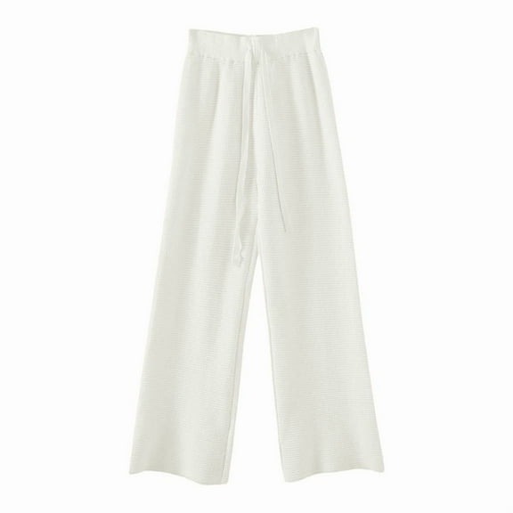 EDFBUYKRS Female Women Pants Casual Womens Cargo Pants High Waisted Petite Womens Knit Wide Leg Pants High Elastic Waist Flowy Sweater Pants with Drawstring One Size