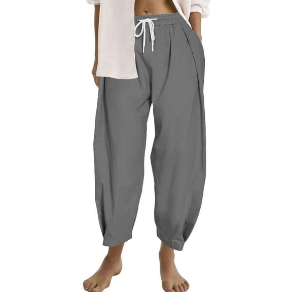 EDFBUYKRS Female Women Pants Casual Womens Cargo Pants Petite Baggy Womens Casual Solid Color Loose Pockets Elastic Belt Waist Pants Long Trousers Xxl